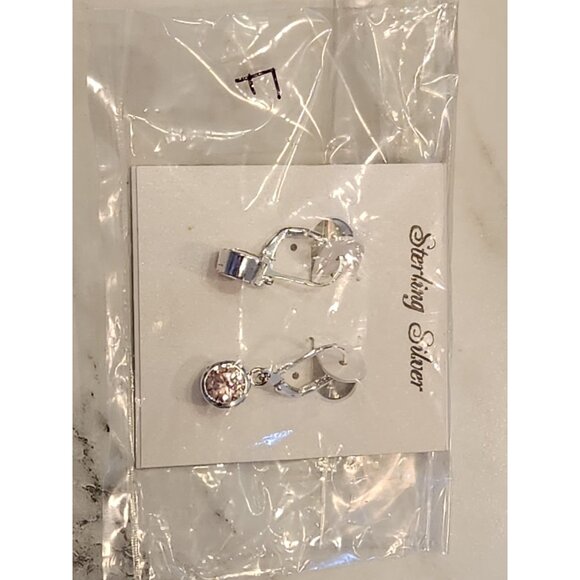 Sterling Silver Leverback Earrings With Round Champagne CZ Drop - Picture 3 of 5